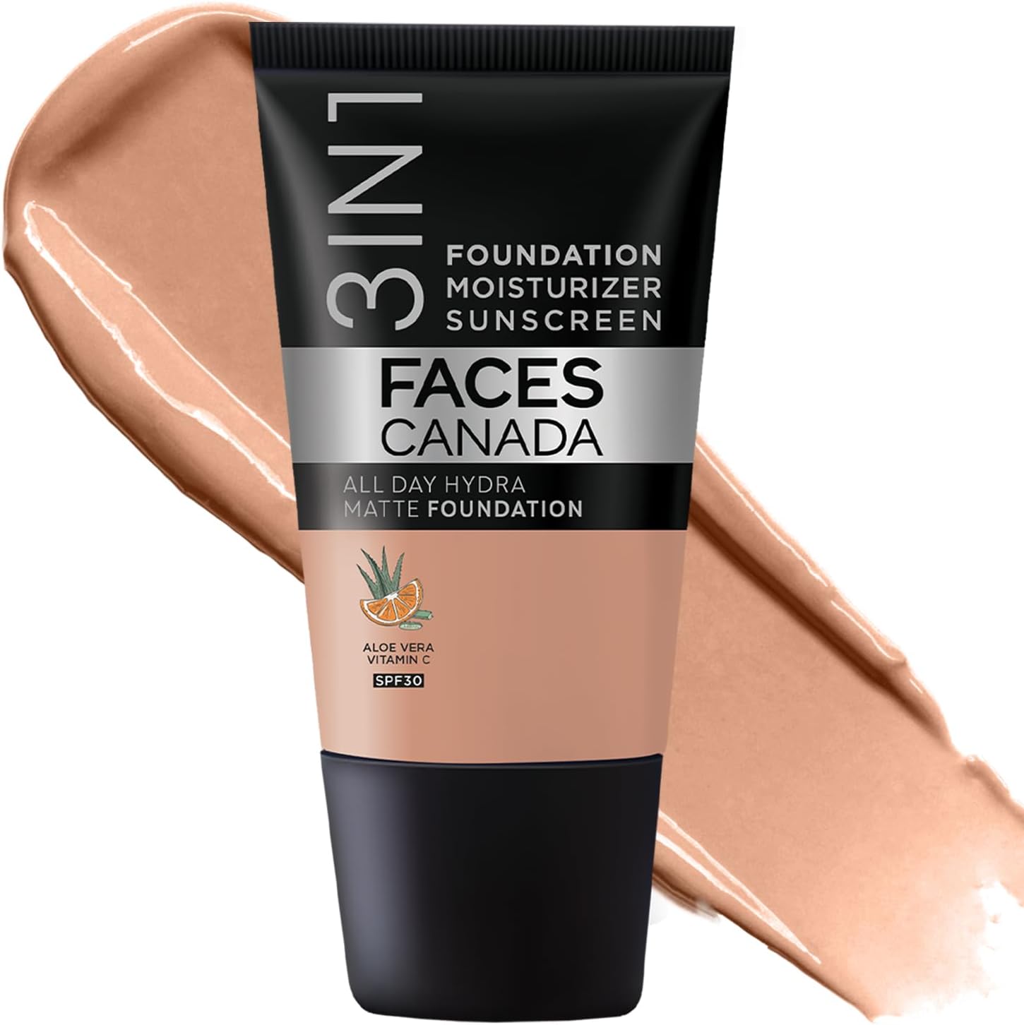 FACES CANADA All Day Hydra Matte Foundation - Mini | 3in1 Foundation + Moisturizer + SPF 30 | 24 HR Aloe Hydration & Vitamin C | 10HR Wear | Medium to High Buildable Coverage | Caramel Natural (18 ml)