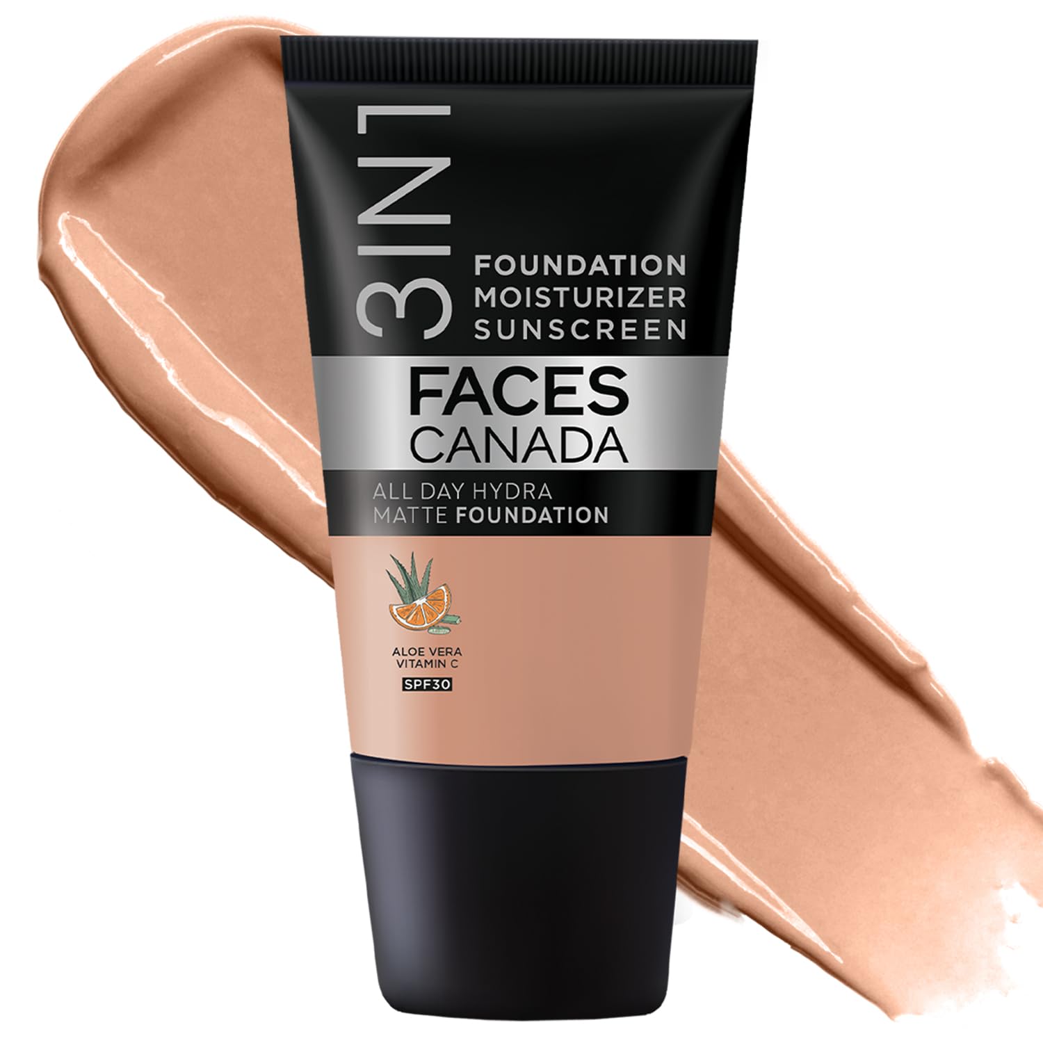 FACES CANADA All Day Hydra Matte Foundation - Mini | 3-in-1 Foundation + Moisturizer + SPF 30 | 24 HR Aloe Hydration & Vitamin C | 10HR Long Wear | Medium to High Buildable Coverage | Caramel Natural