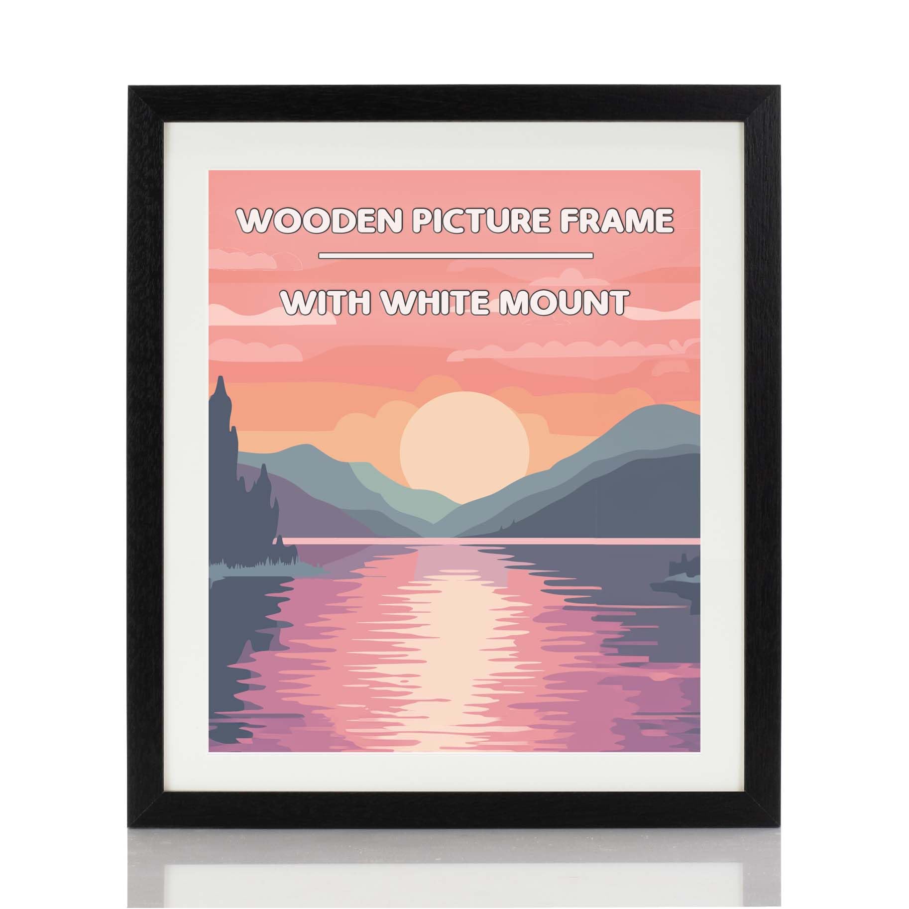 Boldon Framing Black Wooden Picture Photo Frame, 8X6 With White Mount To Fit 6X4 Picture Frames With Stand Tabletop Or Wall Hanging, Frame Poster Frame With Perspex Window