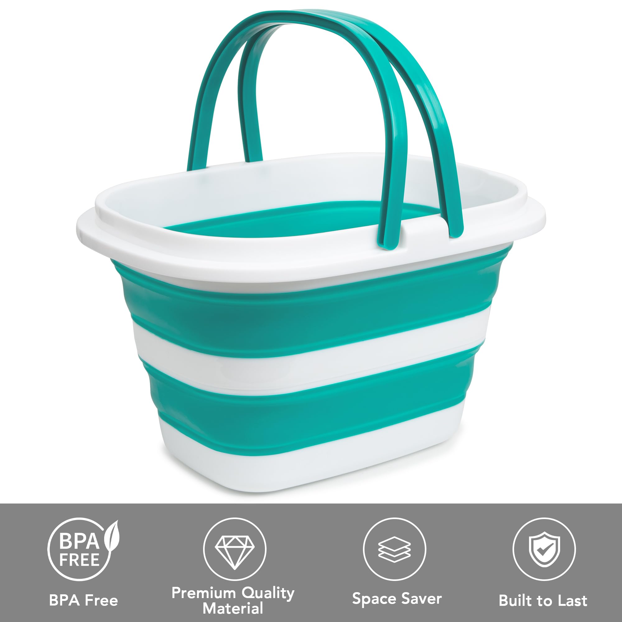 Lot de 2 seaux à vadrouille pliables, 16 l (16 gal) en plastique pour le nettoyage de la maison, le lavage de voiture, le nettoyage en silicone, panier portable avec poignée pour le rangement du linge