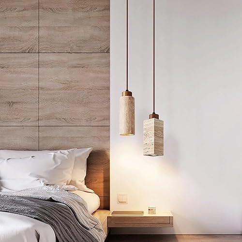 Miniatura 3 de Japanese Long Tube Pendant Light Retro Yellow Travertine Flute Rural Farmhouse Cylindrical Chandelier for Dining Room Bar Counter Hanging Lamp