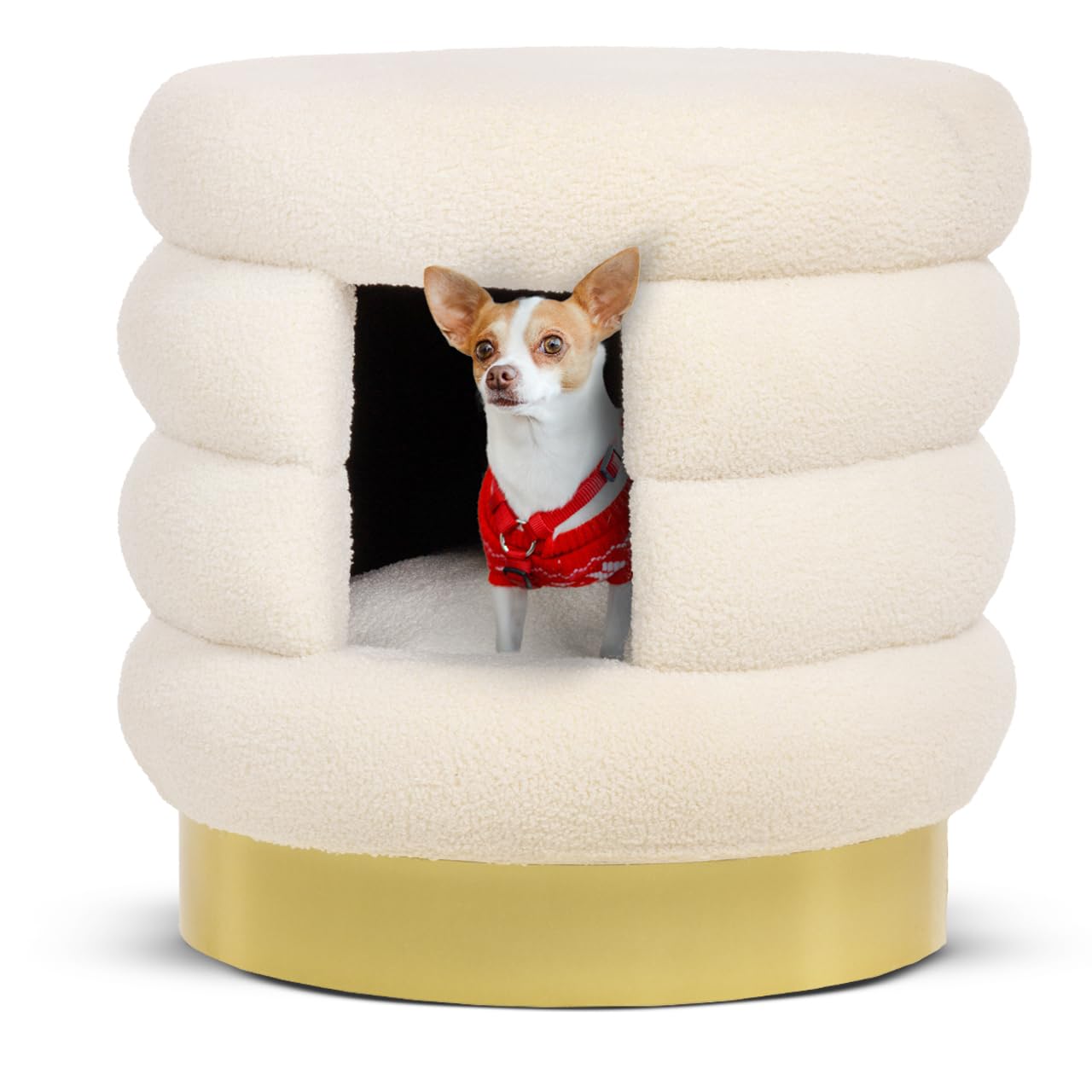 CanadianCat Company | Haustierbett Choupette - Design-Hundhütte für kleine Hunde | Hundemöbel Teddy weiß-Gold | ca. 58 x 58 x 59 cm