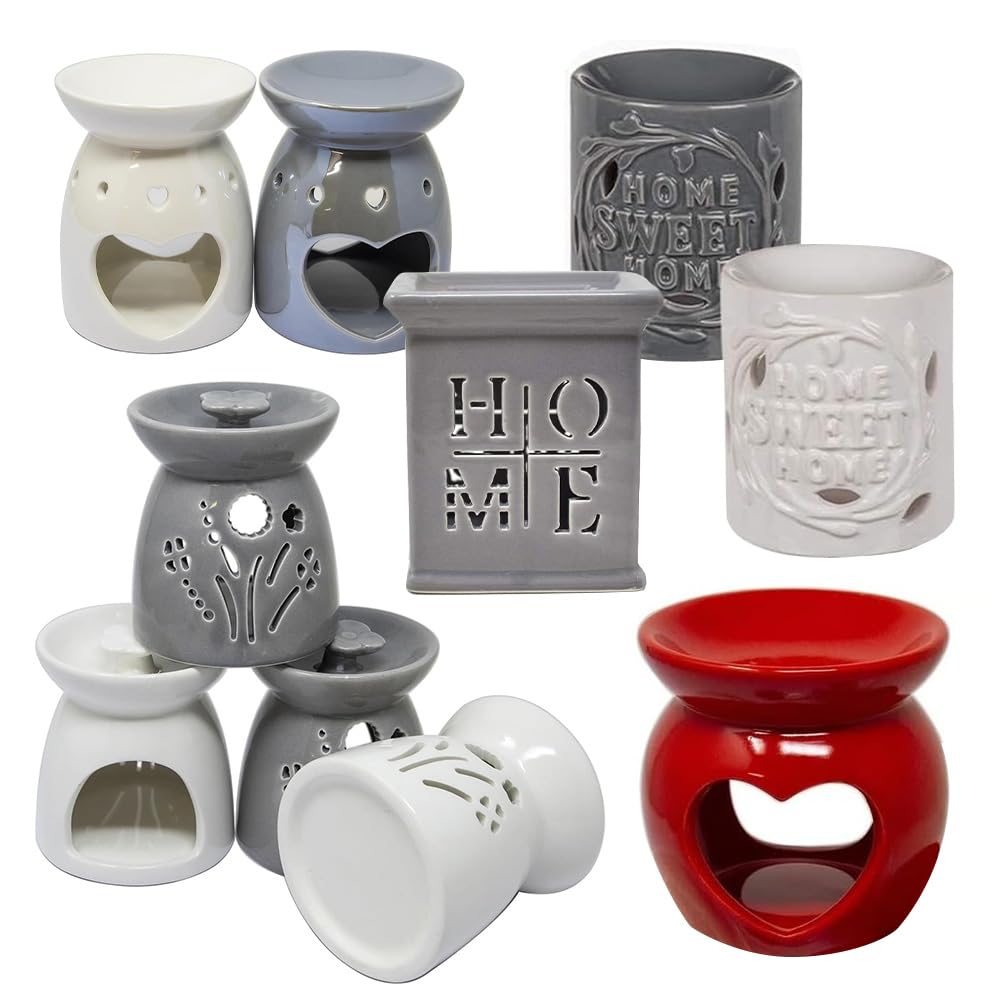 Set Of 4 Flower Design Oil Burners - Melt Burner Ceramic Essential | Love Decor Pattern Granules Melt Wax Scented Diffuser Warmer | Home Bedroom Holder Candle Aromatherapy Fragrance Set Aroma Tart