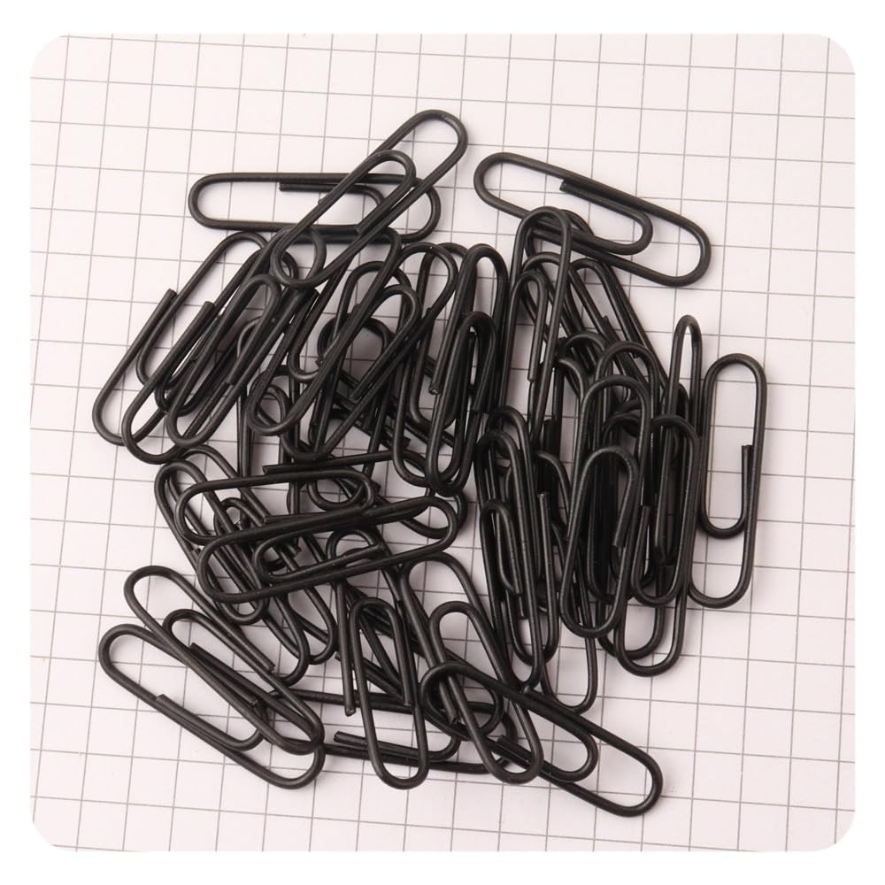 Hrlace Pack of 100 Paper Clips, 28 mm, Coloured Metal Paper Clips, Plastic Coated Small Paper Clips, Durable and Rust-Resistant Paper Clips for Papers, School and Office Supplies, Black