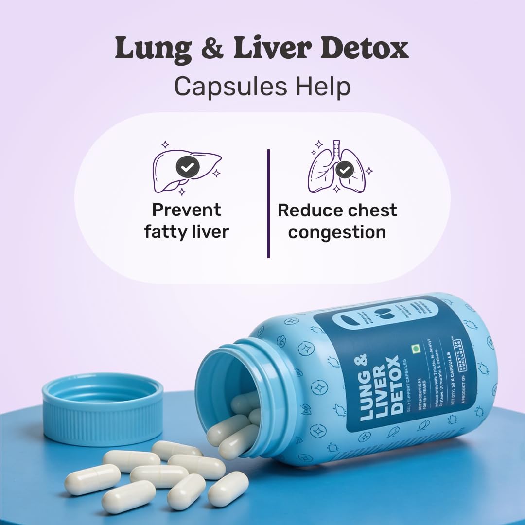 What's Up Wellness Lung & Liver Detox Supplement Capsules with N-Acetyl Cysteine and Milk Thistle, For Fatty Liver, 60 Capsules