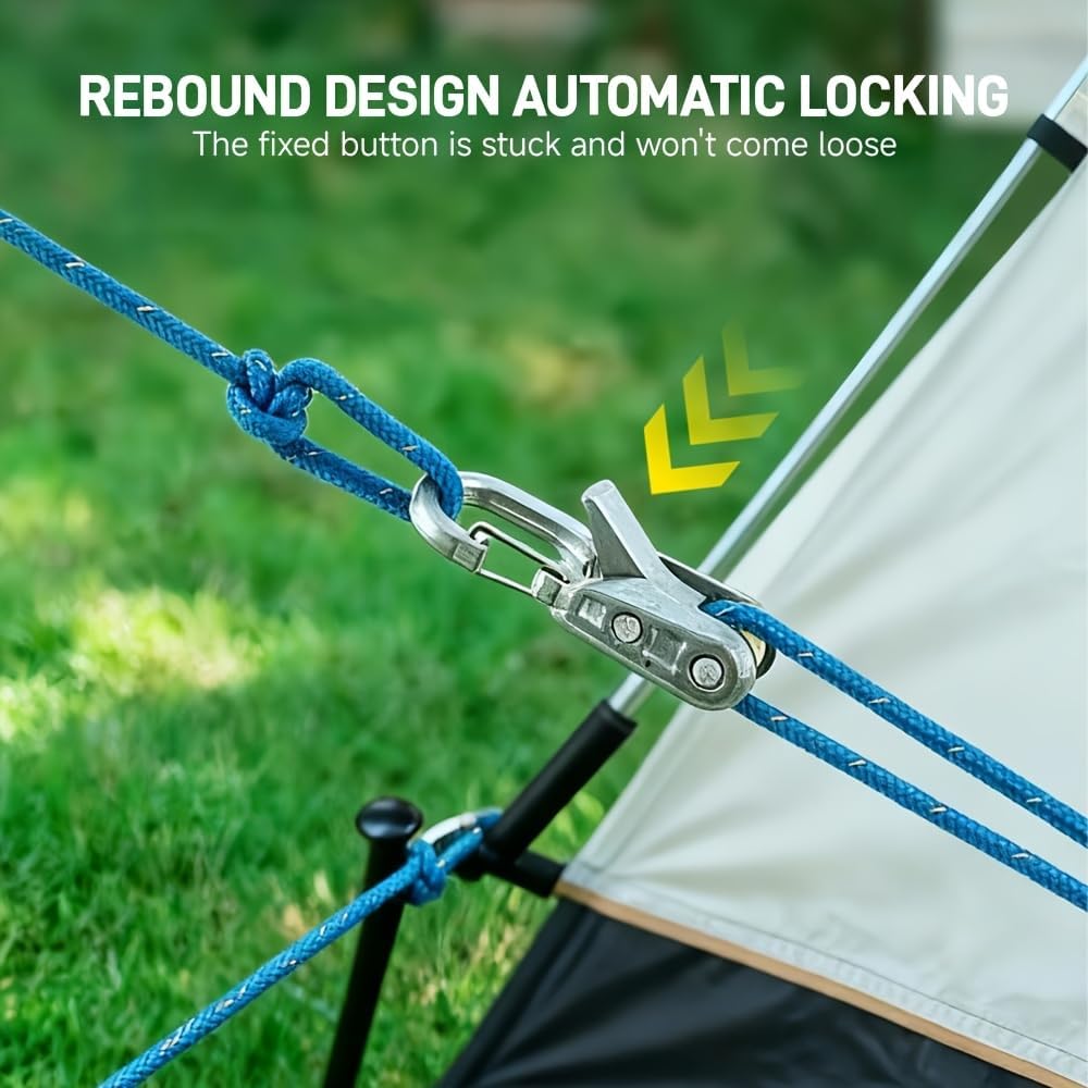 Seilrolle, 6 Seile und 6 Seilversteller, Seilrolle Seilspanner, Seilspanner mit Paracord-Zugwerkzeug, Verstellbarer Seilspanner für Camping, Bootfahren, Wandern, Outdoor-Aktivitäten (A)