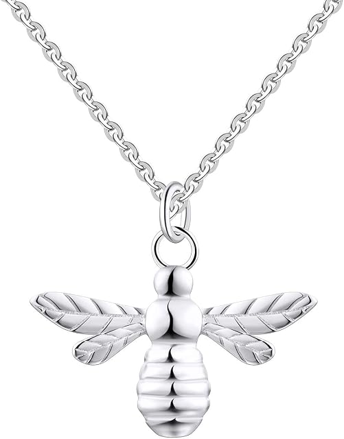 FJ Bee Pendant Necklace 925 Sterling Silver Bumble Bee Necklace Jewellery Gifts for Women Girls