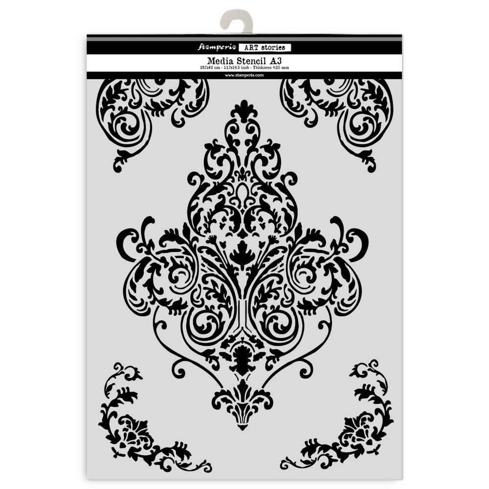 Stamperia - Selection of Big Stencils A3 for Scrapbooks, Albums, Cards, Bullet Journalling, and More, Flexible Material, Easy to Clean, Perfect for Hobbies, Crafts and Gifting (Art Stories) (5pcs)