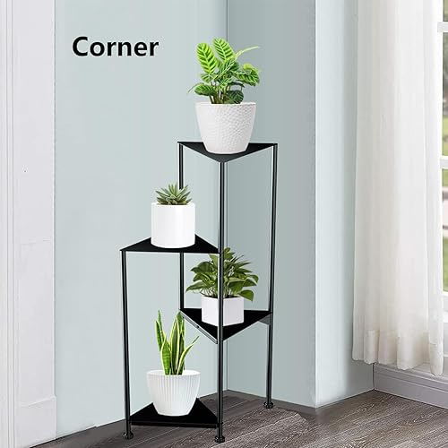 Miniatura 7 de Soporte de metal de 3 niveles para plantas para interiores y exteriores, soporte de esquina alta para macetas múltiples, estantes de exhibición al