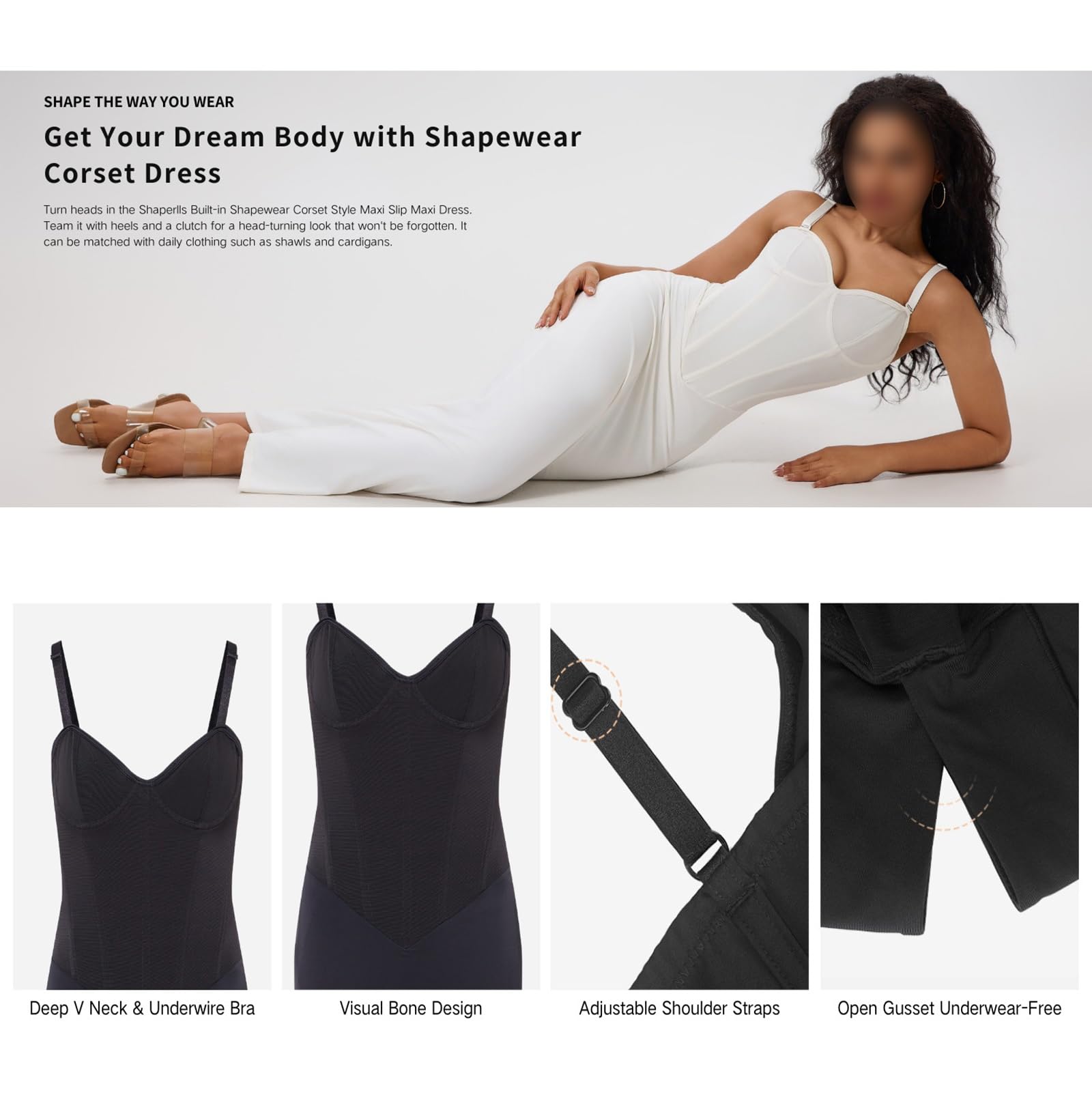 HLTYGWX Vestido Moldeador sin Tirantes para Mujer, Control de Barriga, Cuerpo Completo, con Correas extraíbles