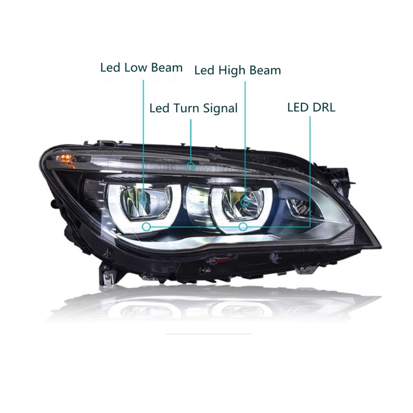 2 fari Anteriori per BMW Serie 7 2009-2015 F01 F02, fari Anteriori modificati con luci diurne a LED e indicatori di direzione, Accessori Completi (- Anno/2 Pezzi)