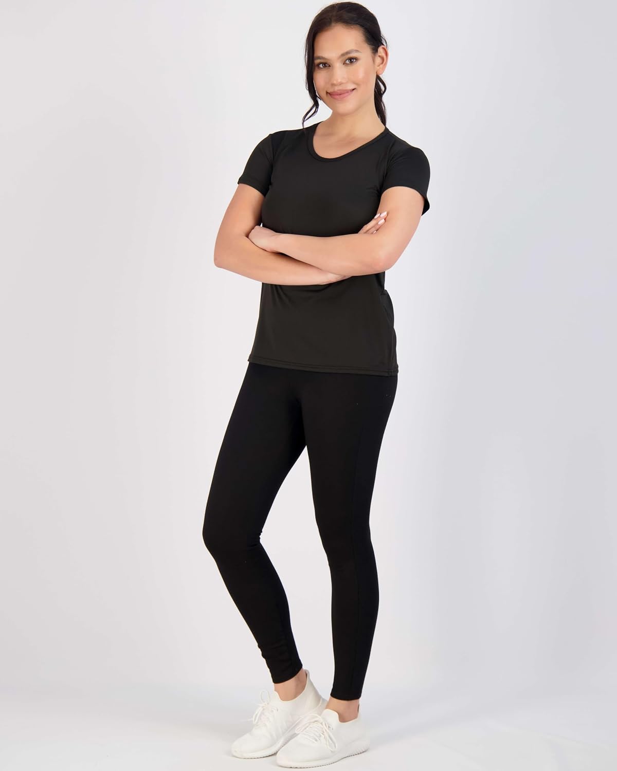 Real Essentials 5 Pack: Women's Short Sleeve T-Shirts Workout Tops Fitness Pilates Gym Activewear Athletic (Plus Available)