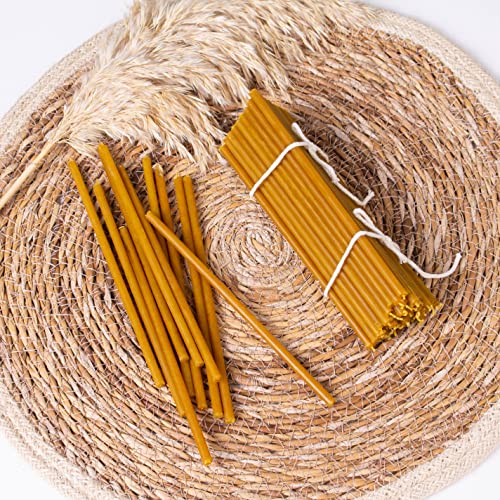 Biol 100% Beeswax Taper Candles 6.3X0.19” (50-Pack) - Beeswax Tapered Candles With Natural Honey Scent And Cotton Wicks - Deep Yellow Beeswax Candles Tapers Catholic Unity Candle Set For Weddings #TOP3