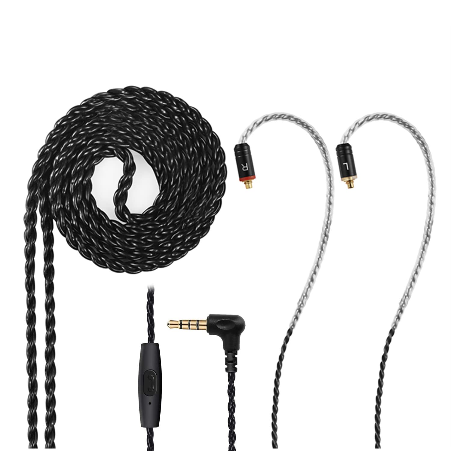 4N OFC Oxygen Free MMCX Detachable Cable HiFi IEM Replacement Earphone Cable (MMCX 3.5mm, with Mic)