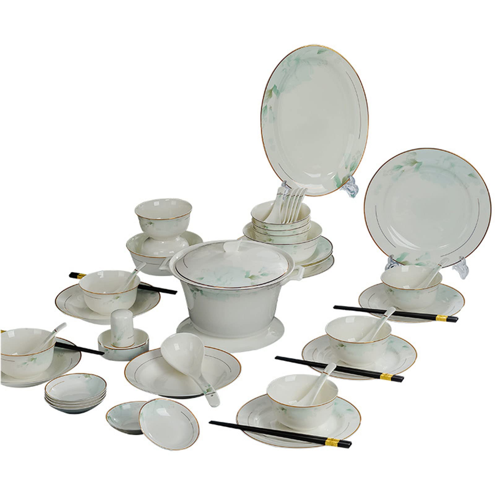 Zestaw obiadowy z porcelany kostnej, 58 sztuk ceramicznej zastawy stołowej dla 6-10 osób, eleganckie domowe talerze do naczyń do rozrywki i prezentów