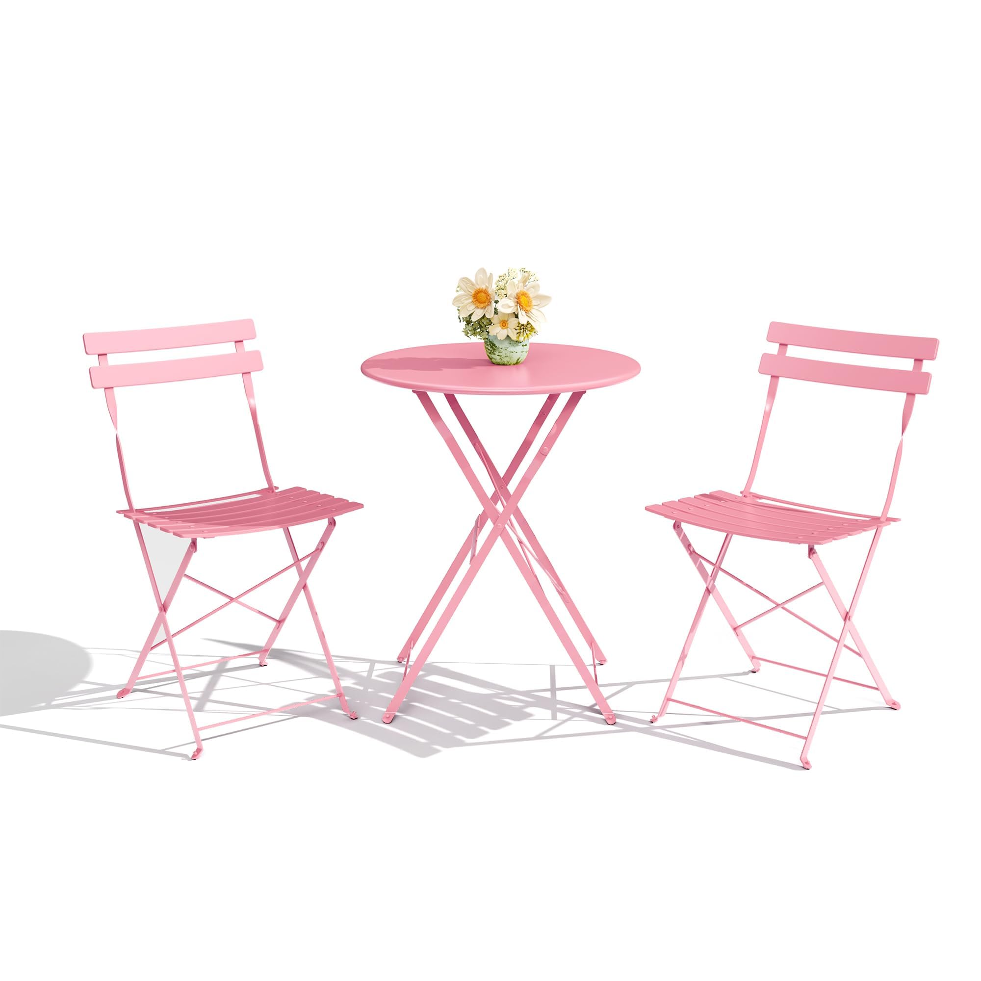 Aptliton 3Pcs Collapsible Bistro Patio Set, Outdoor Furniture, Pink