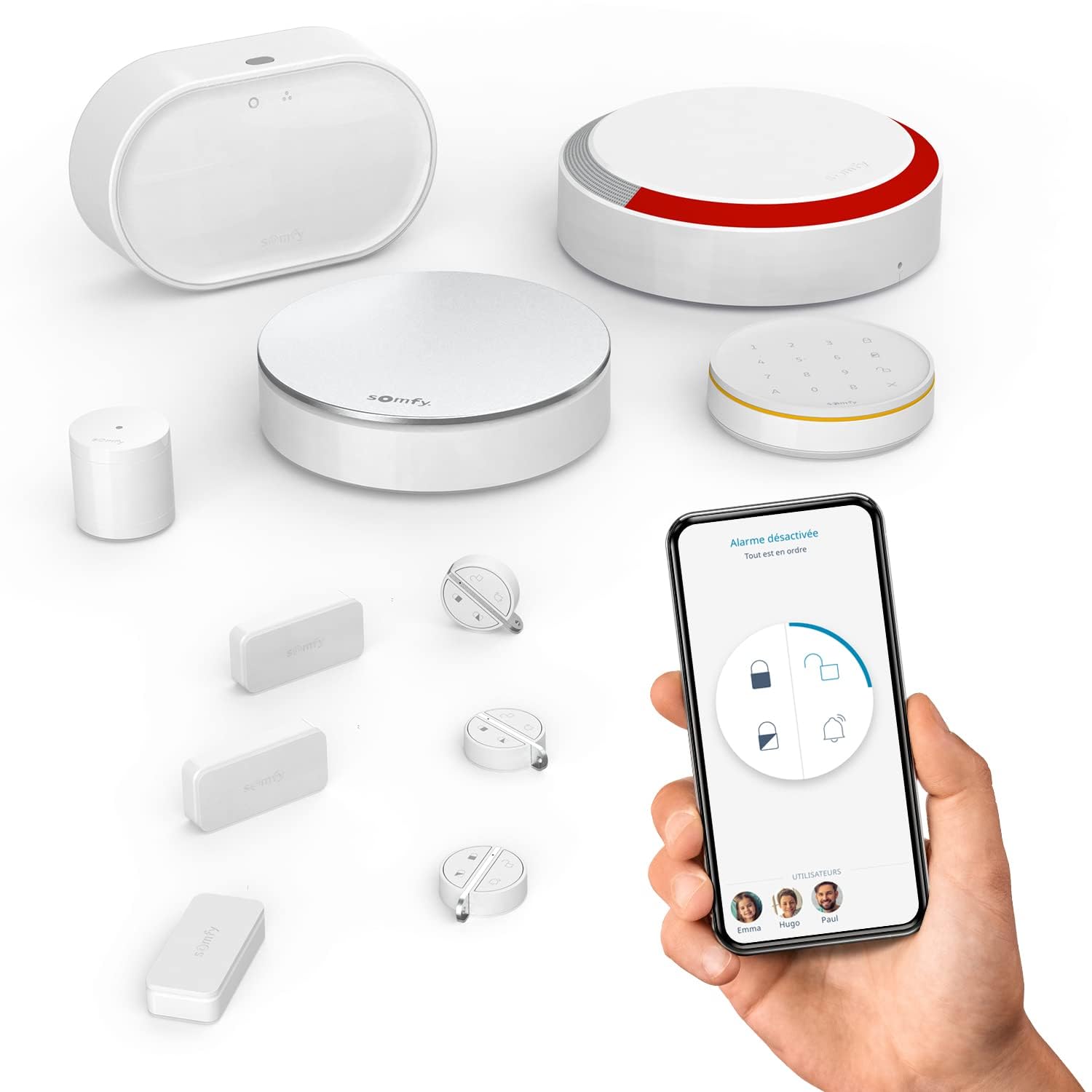 Somfy 1875255 - Home Alarm Advanced Plus - Alarmanlage Haus-Hausautomation - Alarmanlage Wohnung & 3 Schlüsselanhänger - Sicherheitssystem für das Haus - Kompatibel mit Alexa, Google, Tahoma