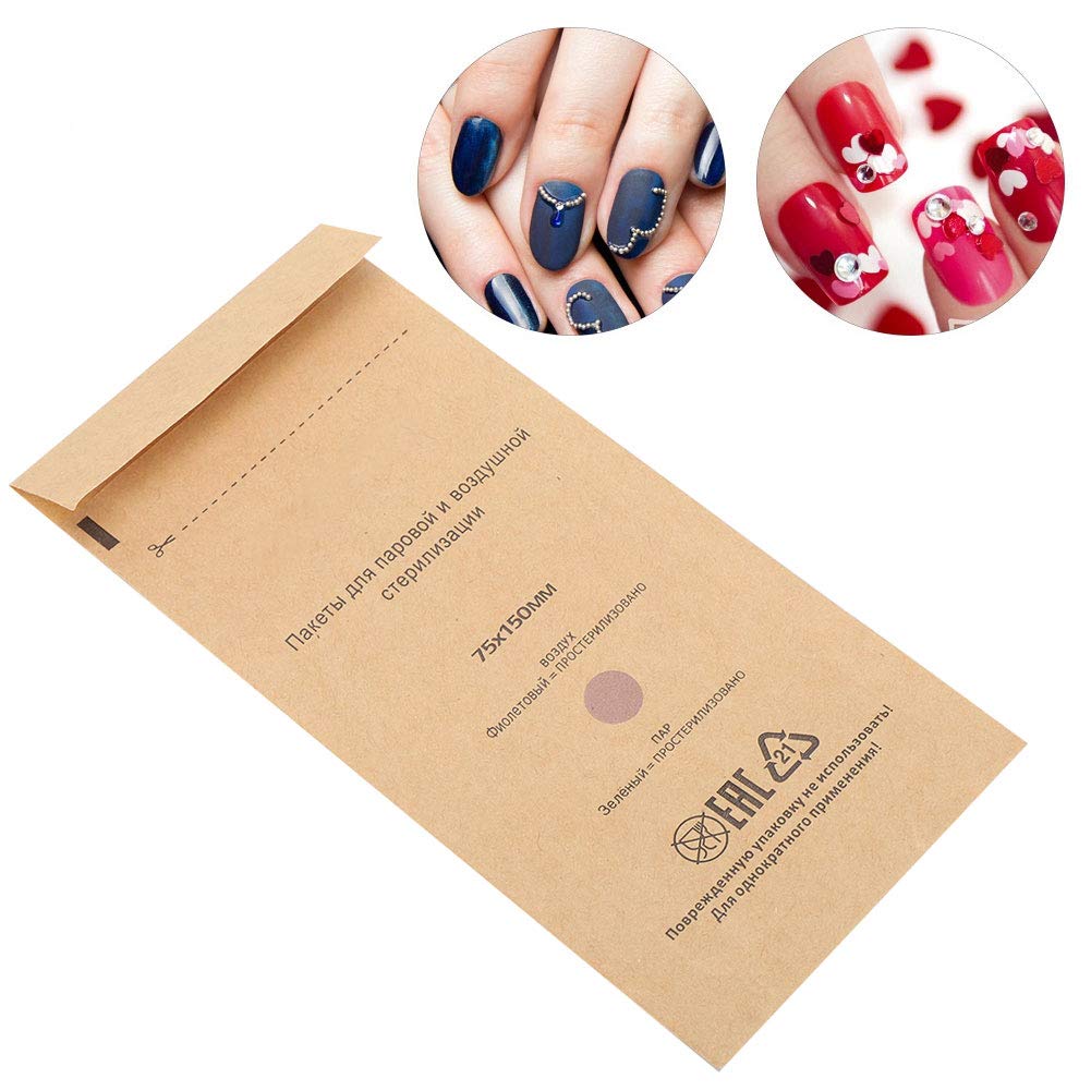 Socobeta 100Pcs Nail Tool Sterilization Bag, One Timec Use Sterilization Cosmetics Nail Tool Bag Disinfection Machine Accessory for Household Nail Salon Beauty Salon(75 * 150mm) 6 619p1woIghL. SL1001