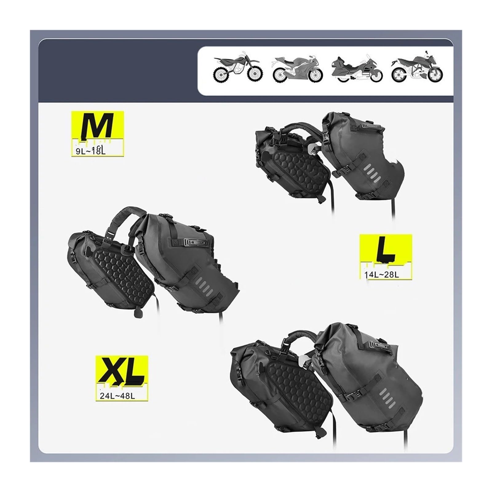 Universelle Passform Motorrad Gepäcktasche Sattel Seitentaschen 100% Wasserdicht 18L/28L/48L Großes Fassungsvermögen 2 Stück Motorrad Hecktasche(Black-28L(14L-2 pcs))