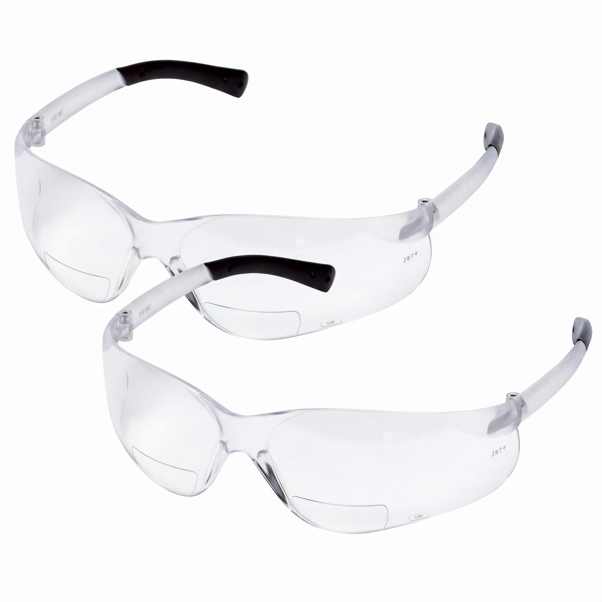 Crews BKH10 BearKat Magnifier Polycarbonate 1.0 Diopter Clear Lens Safety Glasses with Non-Slip Hybrid Black Temple Sleeve, 1 Pair (Pack of 2)