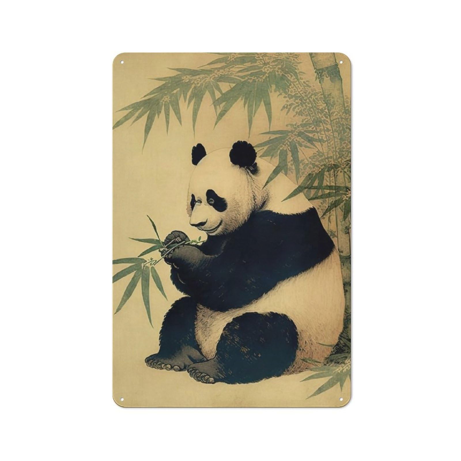 Junmoney Panda Bamboo Japan Tin Wall Plaque 30X20cm With For Dining Room Or Kitchen, Winter Wall Decor For Dining Room Decor Fans