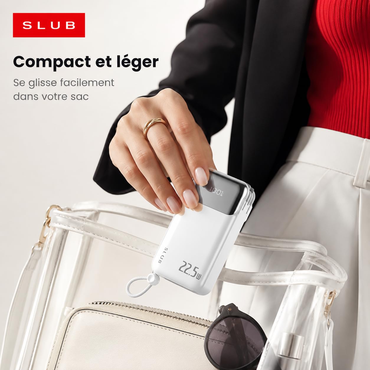 SLUB Batterie Externe 10000mAh 22,5W, Chargeur Portable Compact
