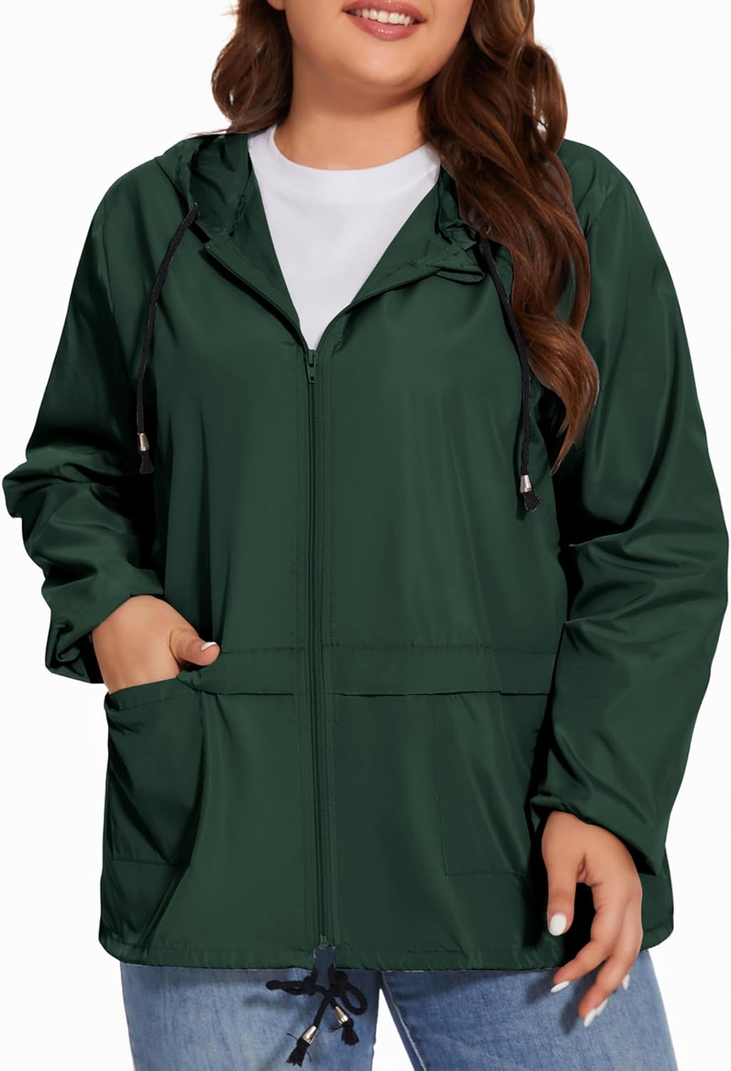 Women Plus Size Raincoat Lightweight Waterproof Windbreaker Packable Outdoor Hooded Rain Jacket - Image 4
