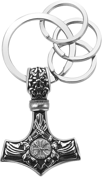 OIDEA Viking Keychain for Men Vintage Compass Celtic Knot Rune Thors Hammer Key Chain Stainless Steel Norse Amulet Jewelry