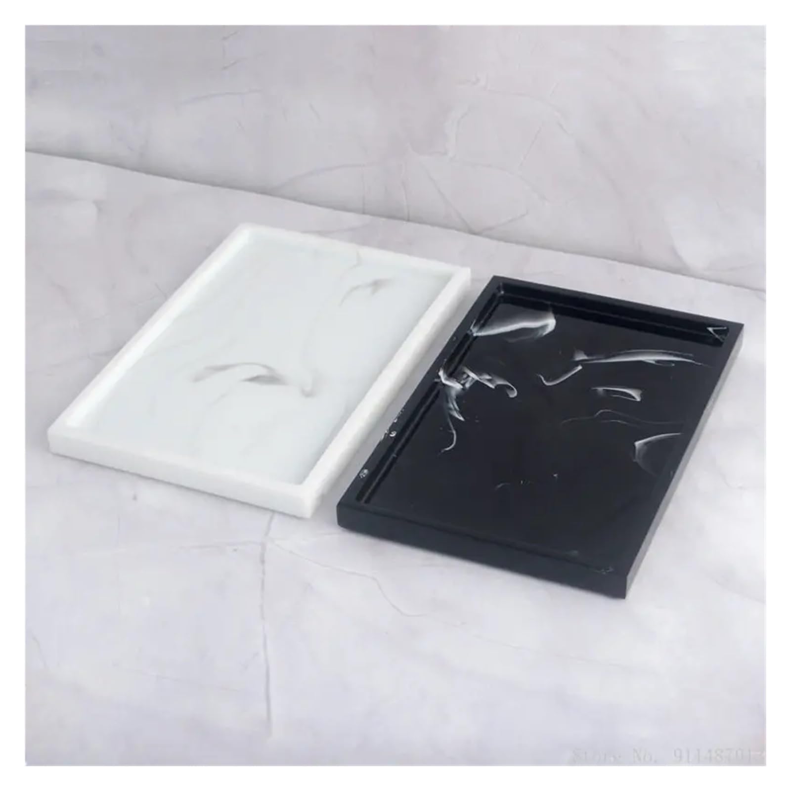 Bandeja Perfumes Bandeja Rectangular de Resina con imitación mármol, Almacenamiento en Blanco y Negro, Ideal for el hogar hoteles, baño artículos Aseo(Color 01)