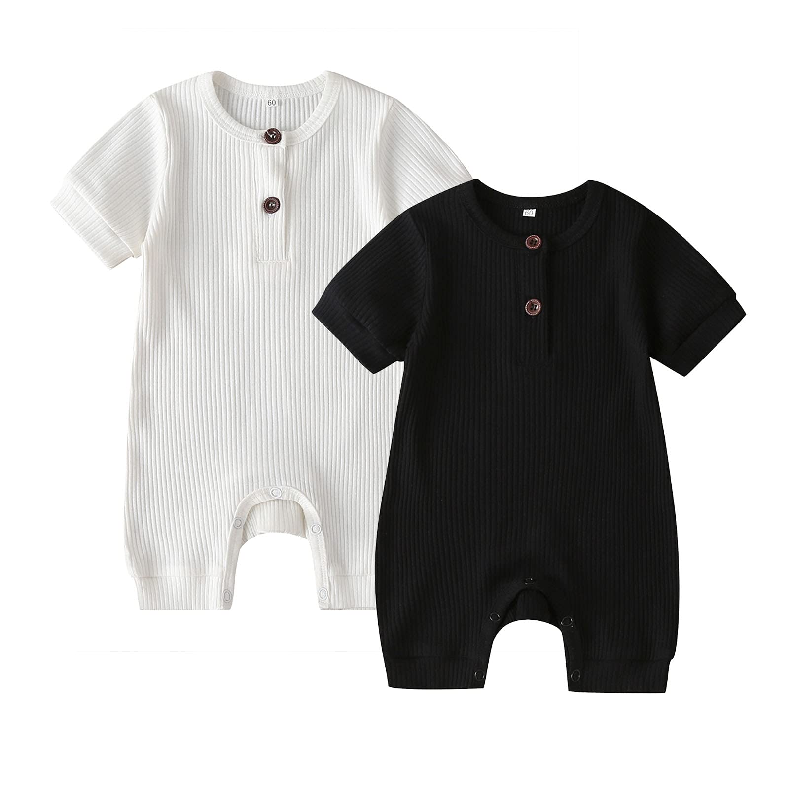 LUZOZEZOInfant Baby Boy Girl 2 Pack Solid Romper Ribbed Knit Onesie Short Long Sleeve One Piece Jumpsuit Clothes Sets