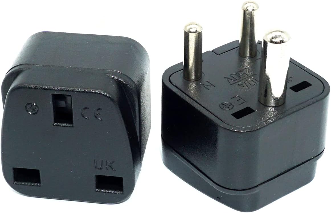 2Pack UK to India Plug Adapters India Power Converter Grounded