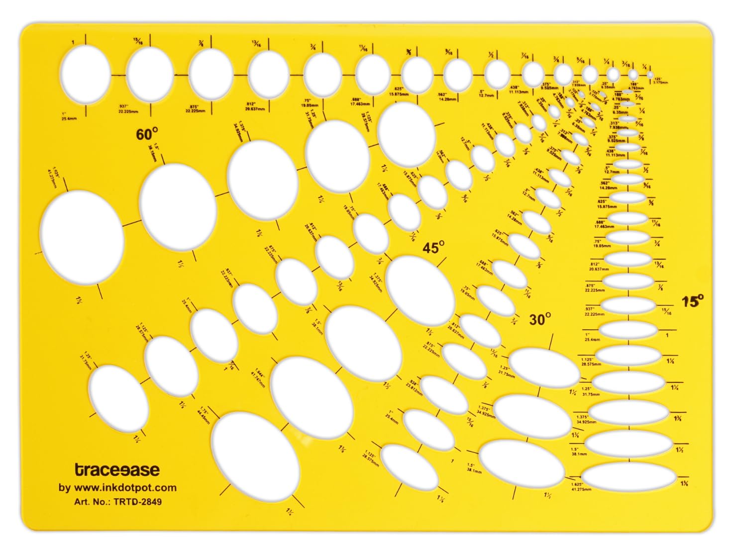 Traceease Geometric Combination Ellipse Master Template, 15 Degree, 30 Degree, 45 Degree and 60 Degree Projections Plastic Ruler for Students, 29.2 cmx 21.5 cm