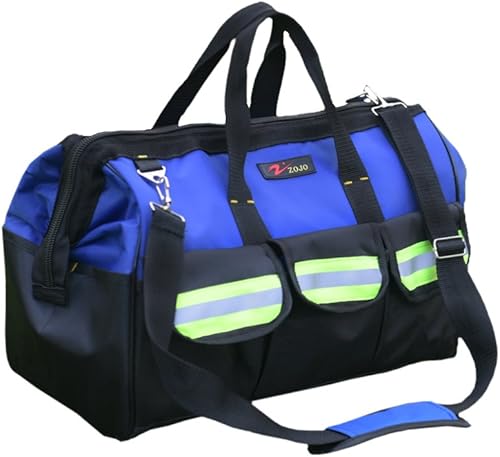 ZOJO Bolsas de herramientas reflectantes azules para hombres 16 bolsillos de herramientas de boca ancha 18 pulgadas