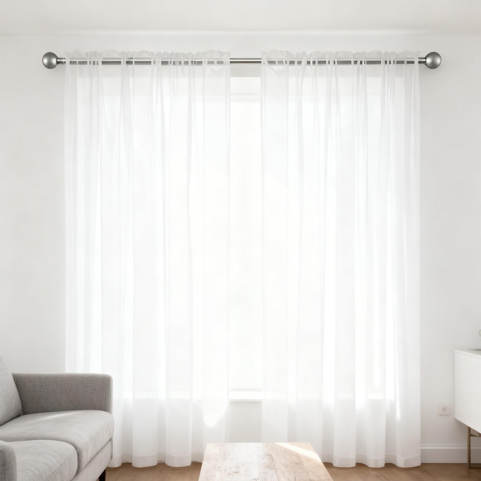 2 Pannelli Tende Trasparenti 170 x 110 cm Set di 2 Pannelli in Voile Morbido, 100% Poliestere, Traslucido Tenda Salotto Moderne per Soggiorno e Camera da Letto, Bianco
