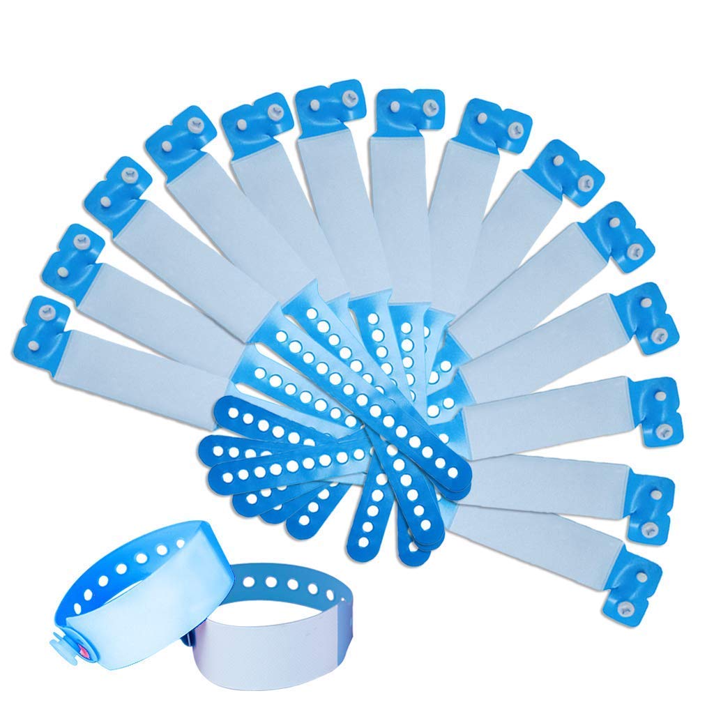SwirlColor Sécurité Enfant Bracelet, 100 Pièces Bracelet Identification en PVC ID Bracelet Jetables et imperméables Jetables - (Enfant, Bleu)