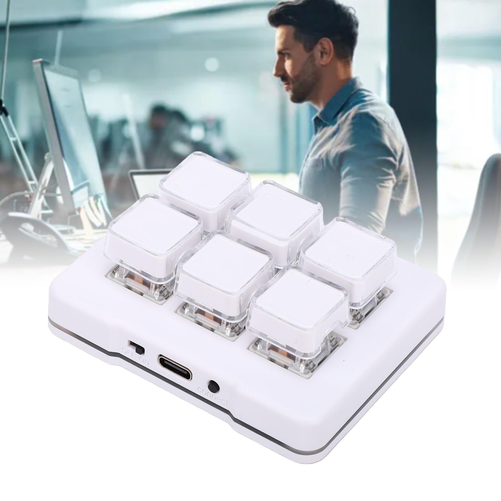 Luocute Tastierino Macro, 6 Tasti con una Sola Mano (WHITE) | Tastiera meccanica, interruttore blu, tastiera programmabile USB cablata, per computer portatile