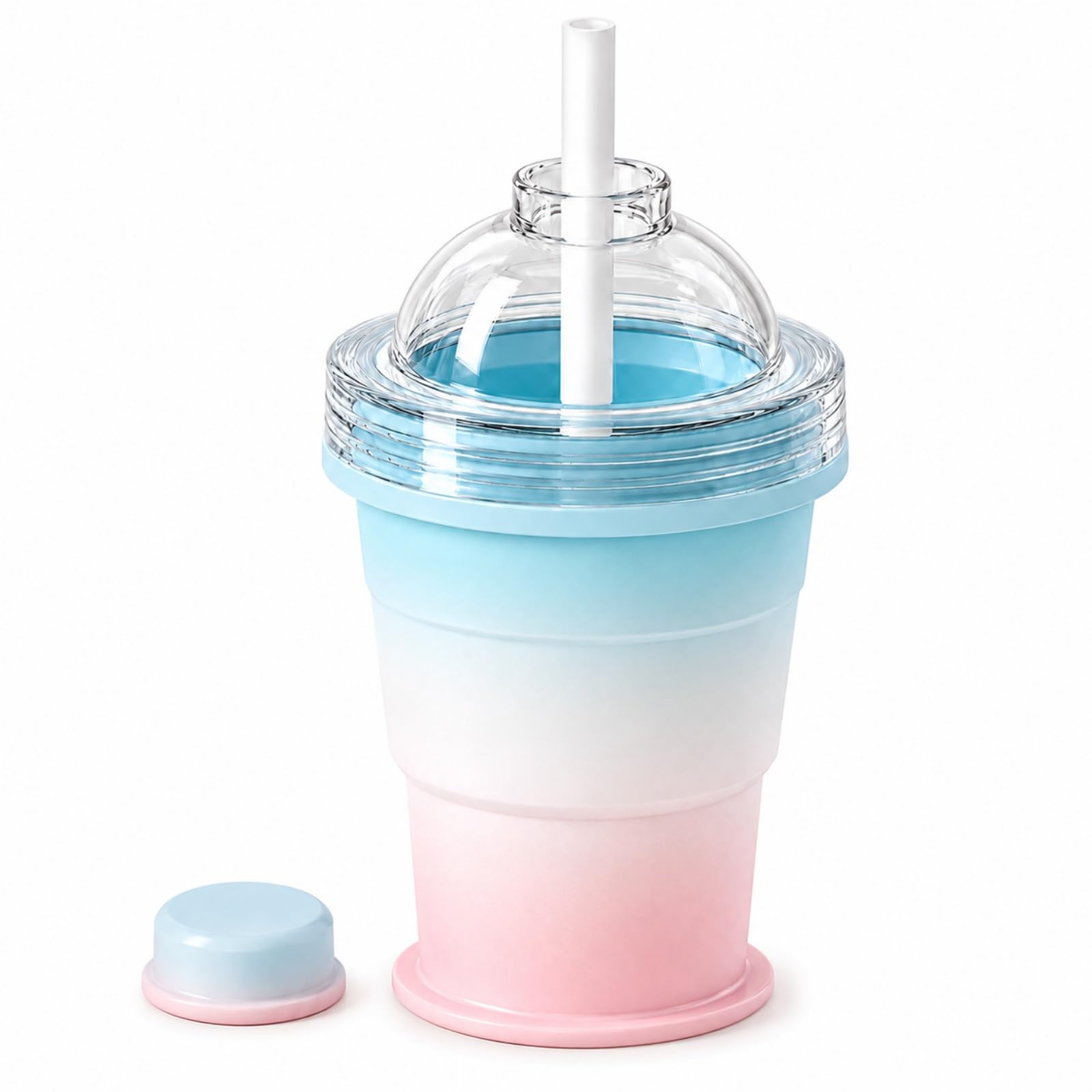 ZrdlqlLcjxy 2-in-1 Collapsible Silicone Ice Ball Maker Cup, Portable Foldable Ice Hockey Cup for Coffee Juice Home Gym Outdoor, Leakproof Travel Tumbler with Straw Lid (Gradient Colors)