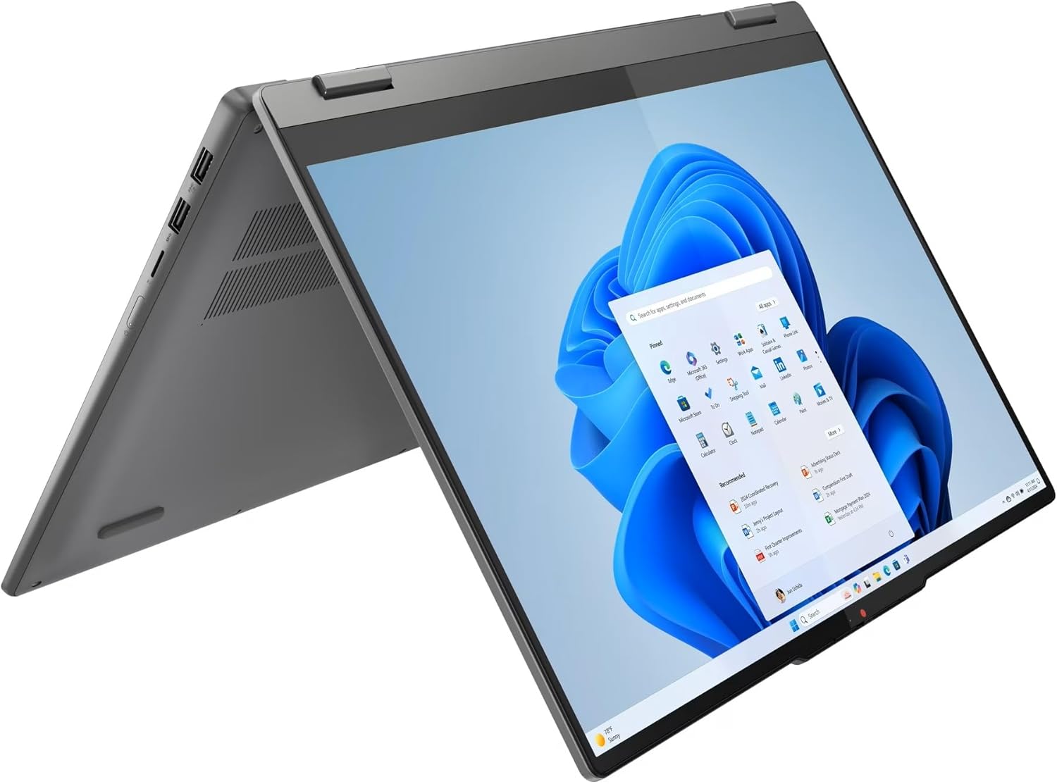 Lenovo IdeaPad 5 2-in-1 with AMD Ryzen 7 8845HS Processor, 16" WUXGA Touchscreen Display, 16GB LPDDR5X RAM, 512GB SSD, Backlit KB, Wi-Fi6, FP Reader, Windows 11, Luna Grey, w/2TB USB Drive, W/GaLiMu
