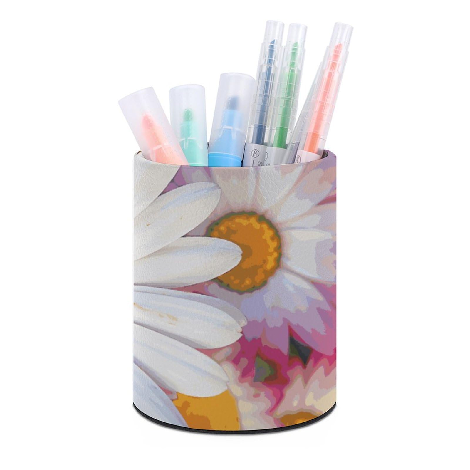 KLOPH PU Leather Pen Holder for Desk, Aesthetic Pencil Cup for Desktop, Makeup Brush Srotage for PenOrganizer Office Supplies, Barberton Daisy Pen Cup Pencil Caddy for Home Art Supply