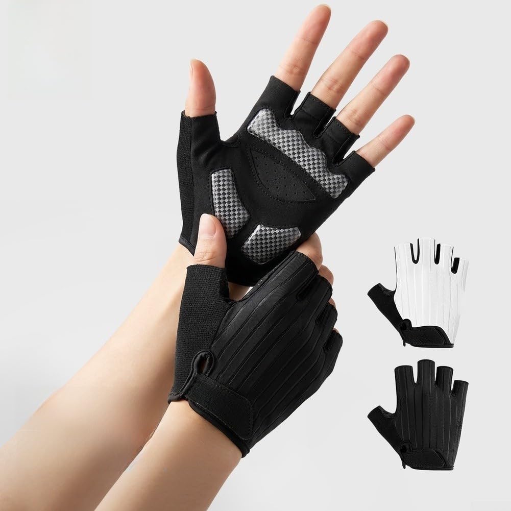 Guantes Ciclismo Dedo Medio, Amortiguación SBR, Transpirable(White-S)