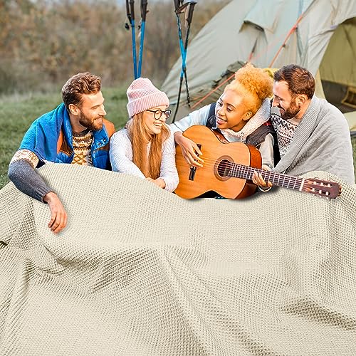 Image of PHF 100 Cotton Waffle Big Family Oversized Blanket, 120 inch X 120 inch Linen /Stone