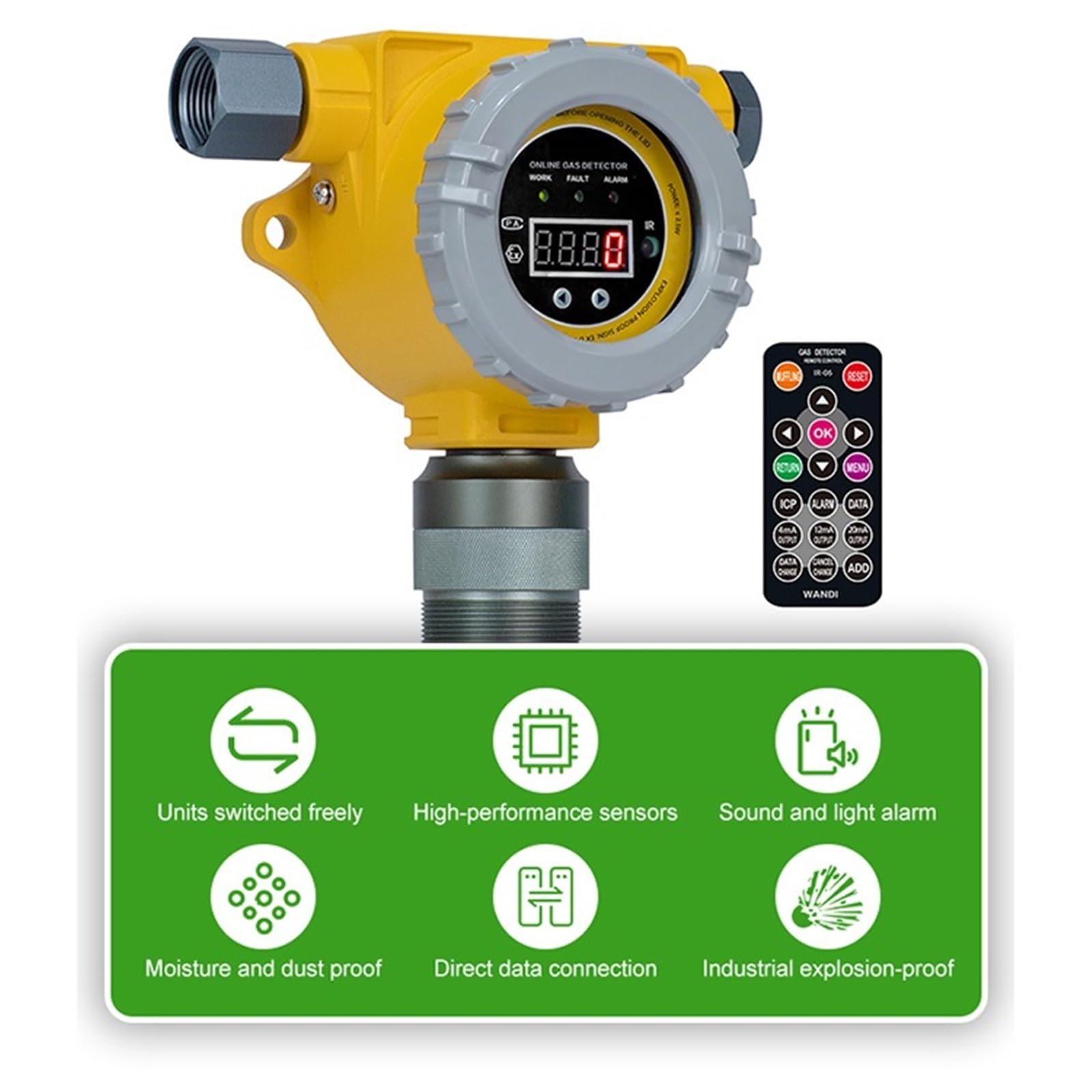 Detector de Gas inflamable instalación Fija Bomba Digital succión protección IP66 Alarma de luz de Sonido Alta precisión Industrial(Pump Suction Can be Selected)