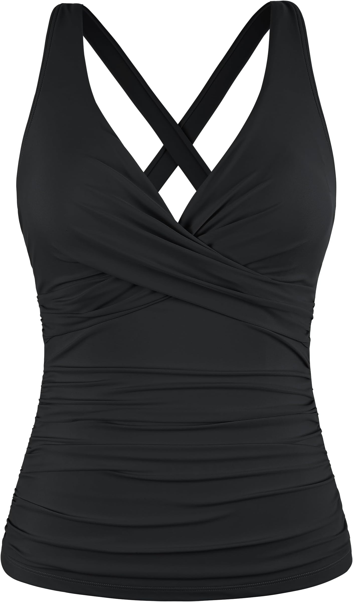 Women's Underwire Tankini Top Tummy Control Bathing Suits Sexy V Neck Crossover Swim Top Only