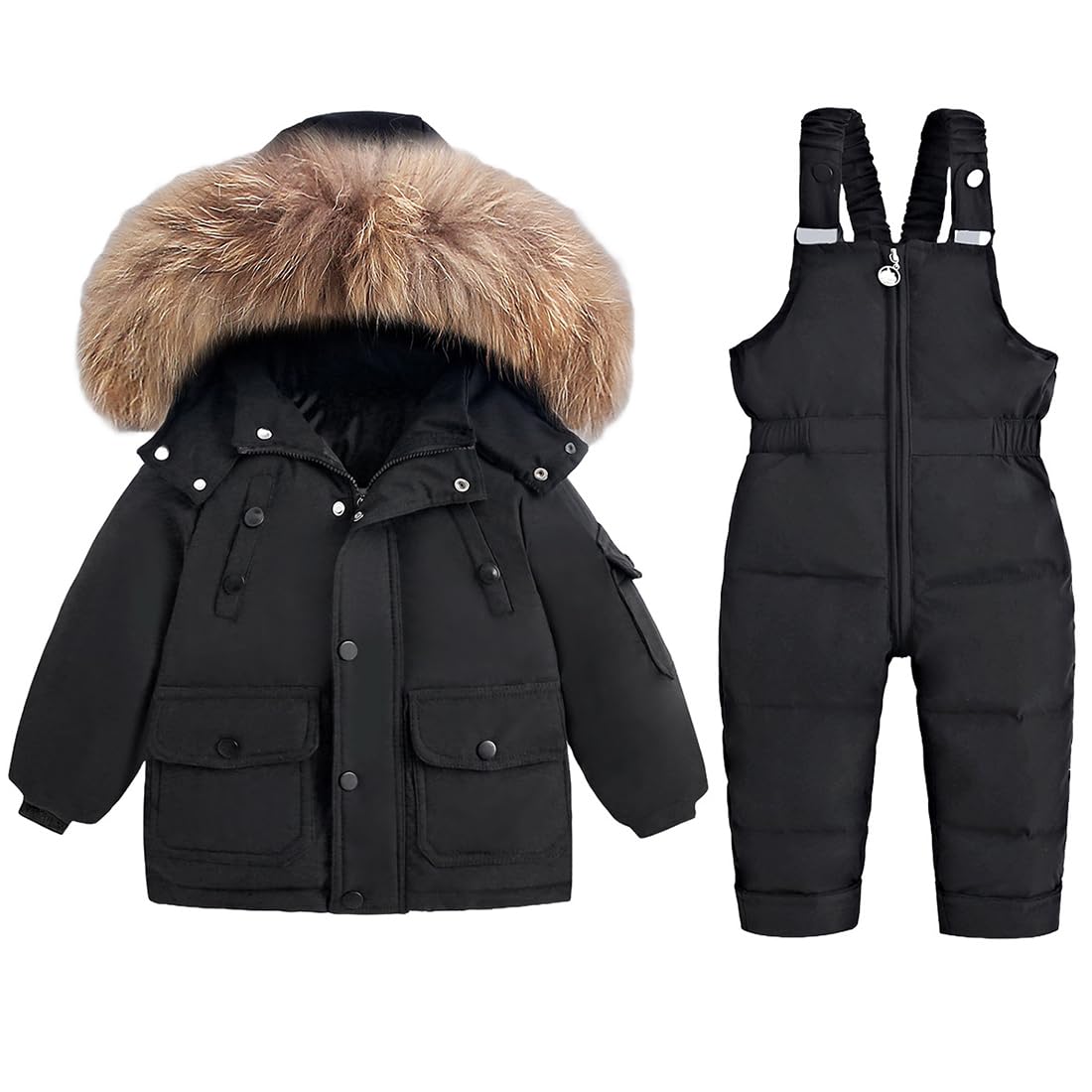 Bebé Conjunto de Trajes de Nieve Niños Niñas Abrigos de Pluma Pantalones de Babero 2 Piezas Traje de Esquí Invierno de Nieve Chaquetas Pantalón de Esquí