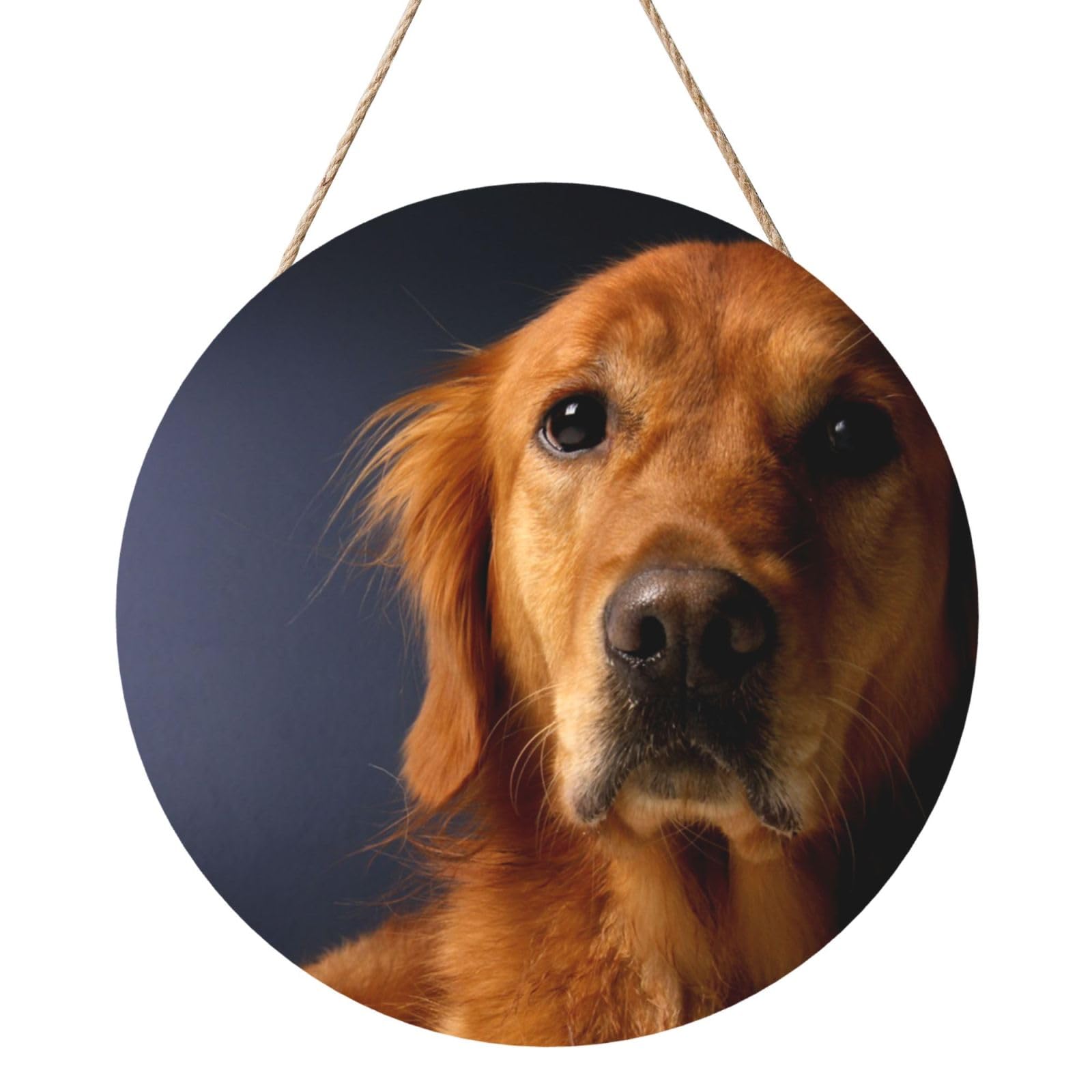 InOmak Golden Retriever, Round Wood Panel Painting 12 in, Wall Hanging Painting For Home