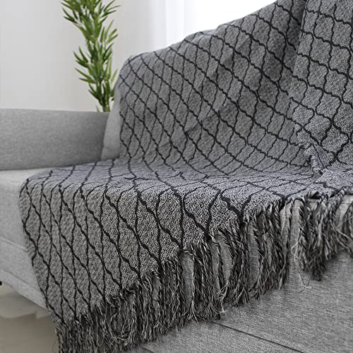Manta Para Sofá Poltrona 1,40 x 2,10 Jacquard Enfeite Dupla Face Cinza