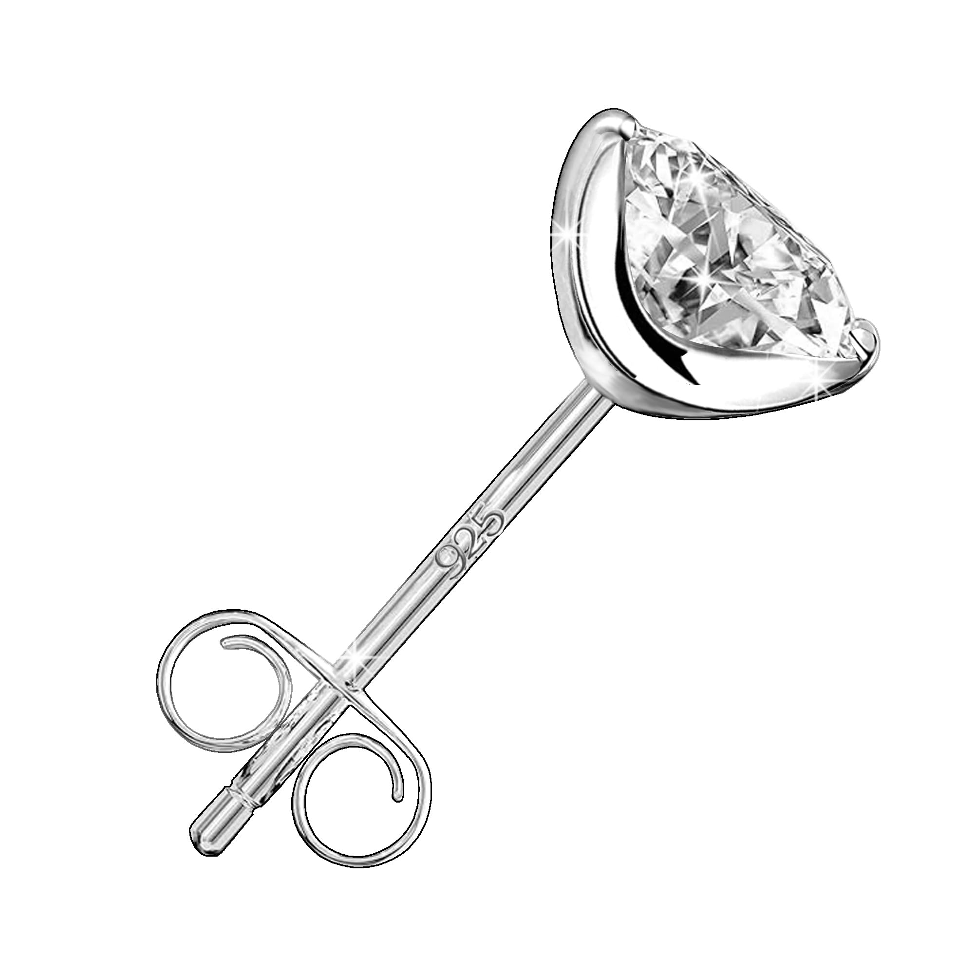 Men's Single White/Black Round Solitaire Diamond Stud Earrings | Pure 925 Sterling Silver | Brilliant Cut Cubic Zirconia 3 Prong Ear Tops | Gift Item for Men Boys | 6 Month Warranty, 1 Pcs-image-4