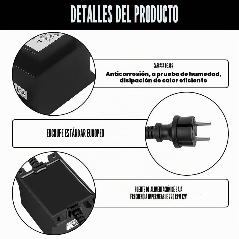 Transformador 220V a 24V, AC/AC 50W, IP68 Impermeable, Fuente Alimentación 24V para Iluminación LED y Bombas de Estanque