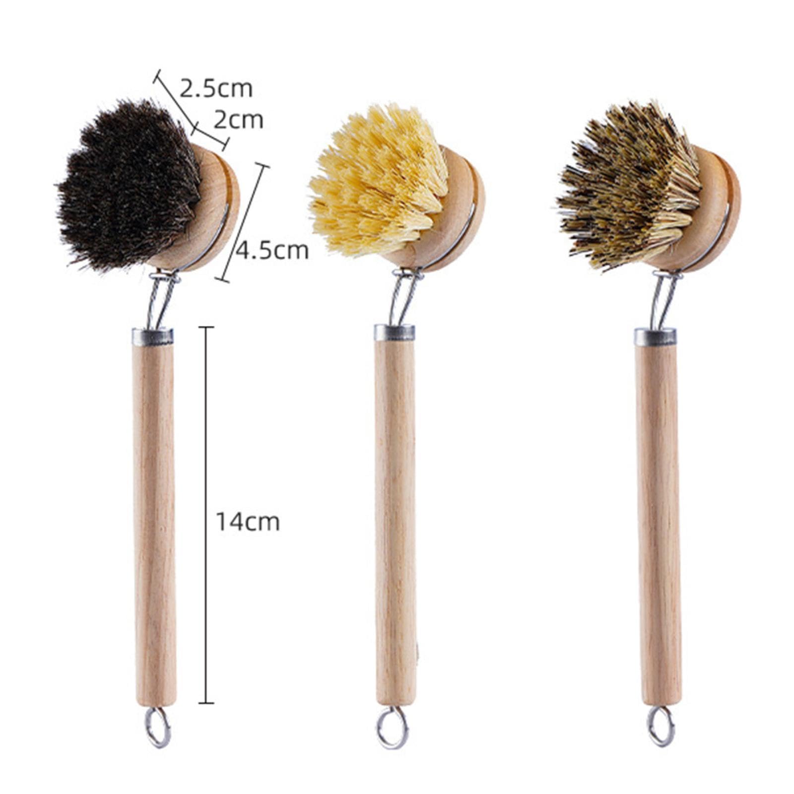Cepillo para Platos reemplazable con Mango de Madera, quitamanchas, Cepillo portátil para Fregar y Limpiar el hogar, Accesorios de Cocina (Pelo de sisal)