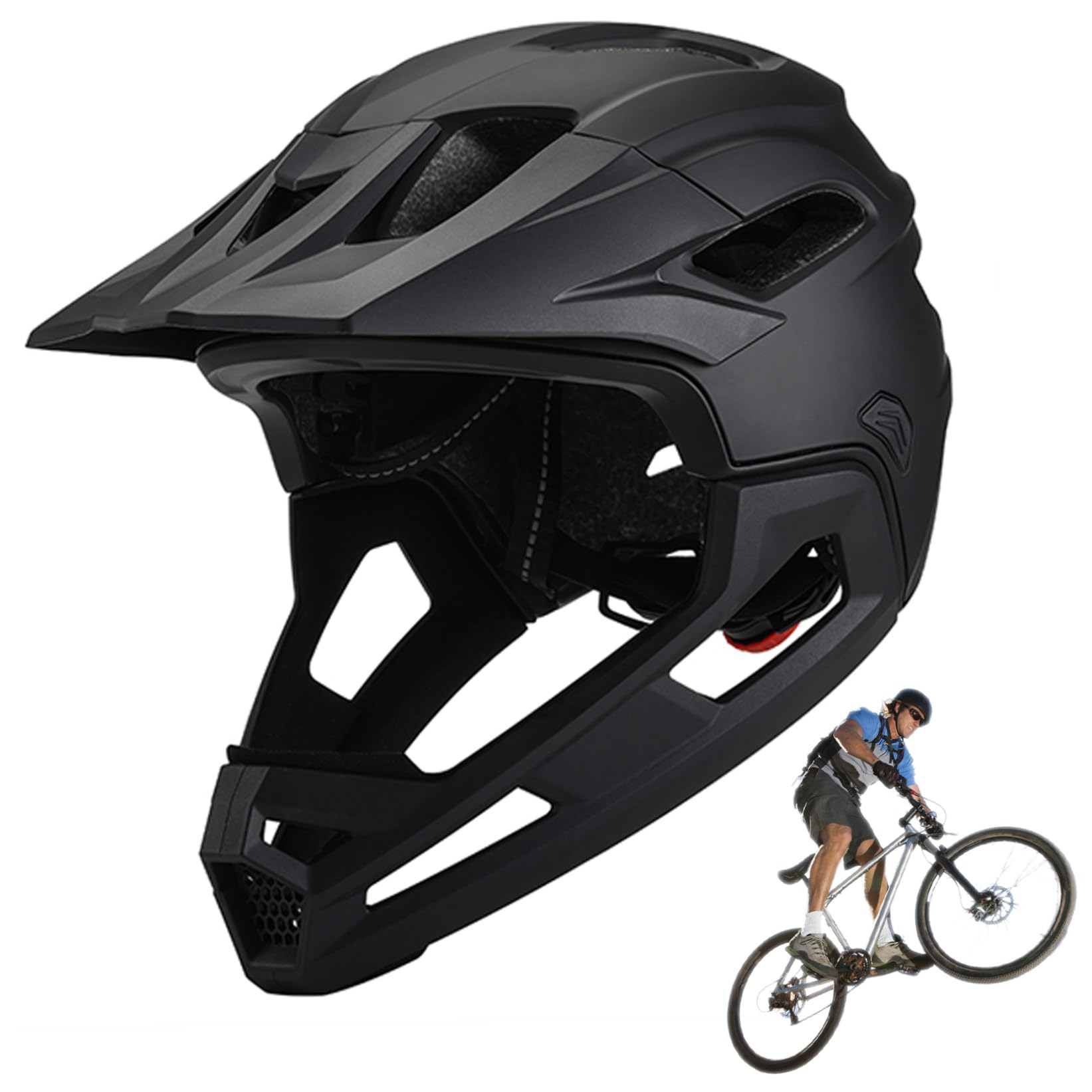 Mountain Bike Helmet Adult Shock-Proof Full Face with Detachable Chin Holder Visor Black — view 6